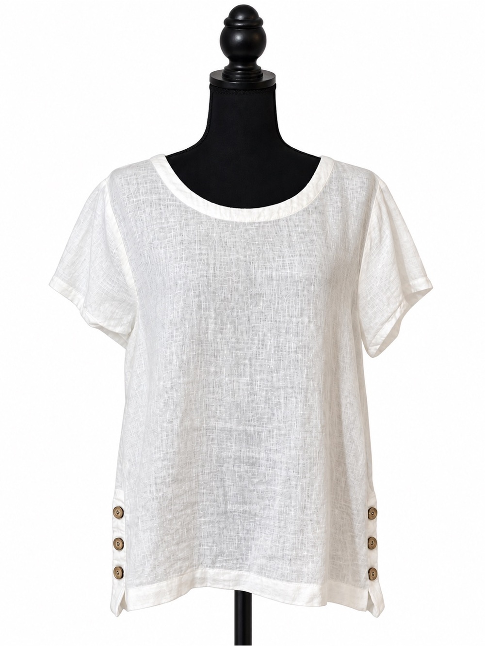 Cynthia Rowley L White 100% Linen Coastal Side Button Top